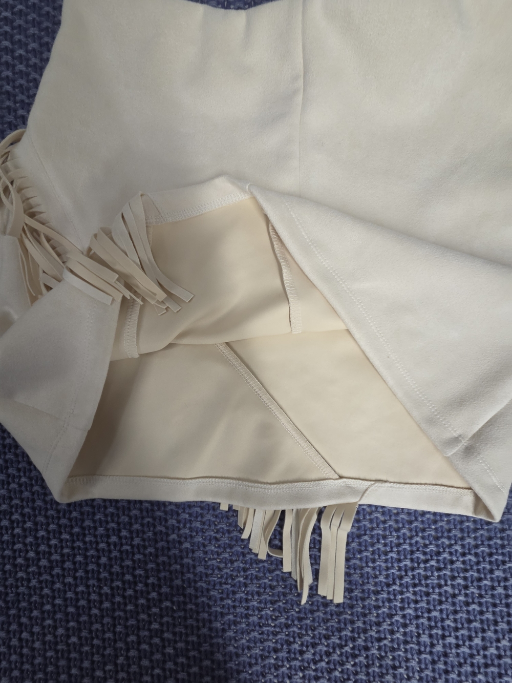 Fringe Mini Suede Skirt in Cream - Women's Skirt #0273 - Picture 7 of 10